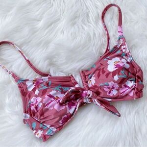 Floral V-Wire Knotted Swim Bikini Top
